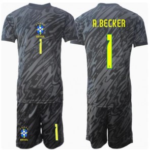 Brasilien Alisson Becker #1 Målvakt Borta Kläder Barn Copa America 2024 Kortärmad (+ Korta byxor)